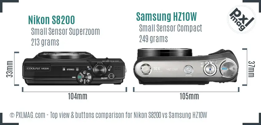 Nikon S8200 vs Samsung HZ10W top view buttons comparison
