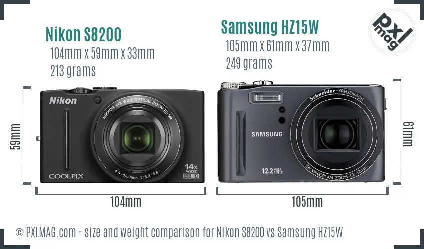Nikon S8200 vs Samsung HZ15W size comparison Nikon S8200 vs Samsung HZ15W size comparison
