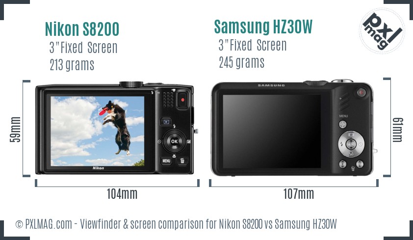 Nikon S8200 vs Samsung HZ30W Screen and Viewfinder comparison