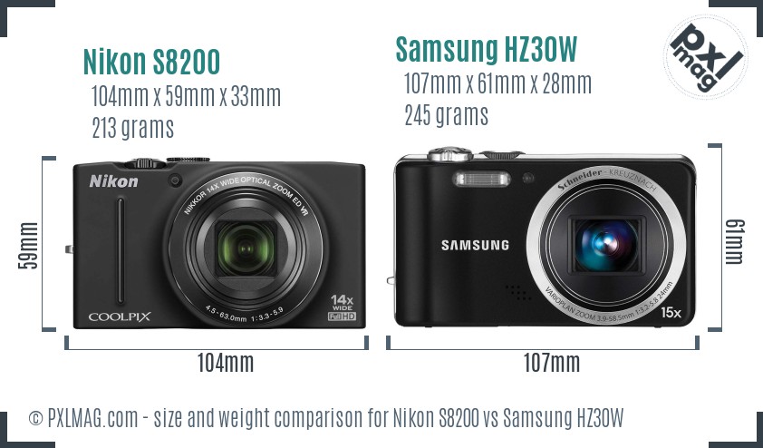 Nikon S8200 vs Samsung HZ30W size comparison Nikon S8200 vs Samsung HZ30W size comparison