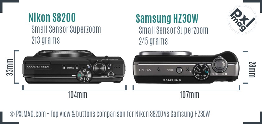 Nikon S8200 vs Samsung HZ30W top view buttons comparison