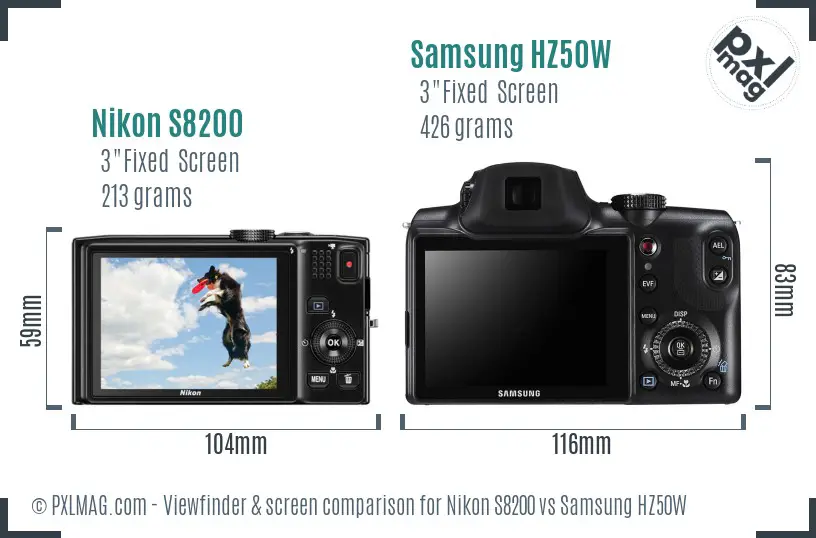 Nikon S8200 vs Samsung HZ50W Screen and Viewfinder comparison