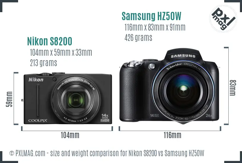 Nikon S8200 vs Samsung HZ50W size comparison