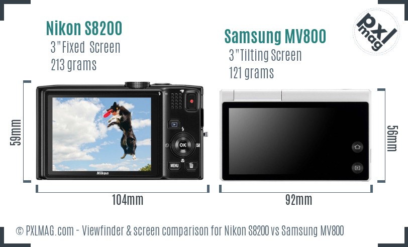 Nikon S8200 vs Samsung MV800 Screen and Viewfinder comparison