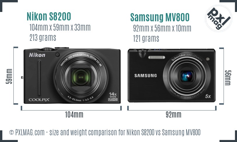 Nikon S8200 vs Samsung MV800 size comparison