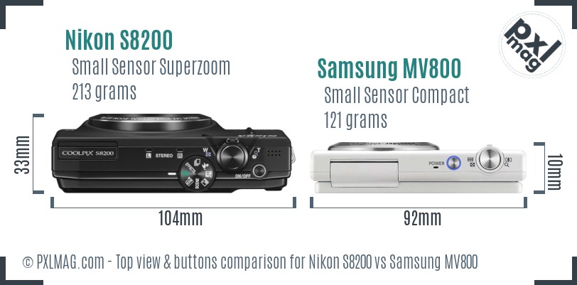 Nikon S8200 vs Samsung MV800 top view buttons comparison