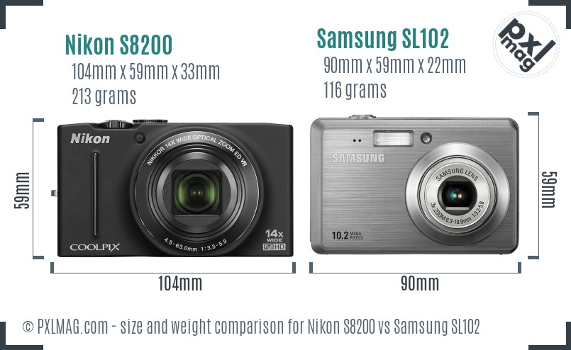 Nikon S8200 vs Samsung SL102 size comparison