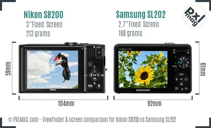 Nikon S8200 vs Samsung SL202 Screen and Viewfinder comparison