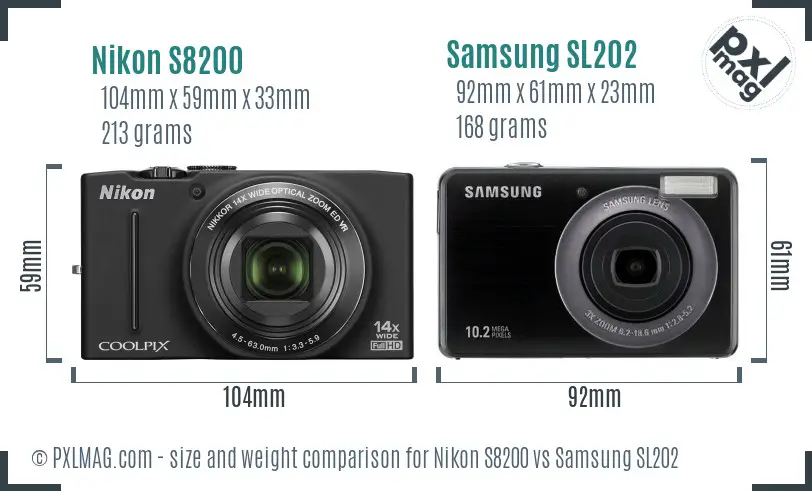 Nikon S8200 vs Samsung SL202 size comparison