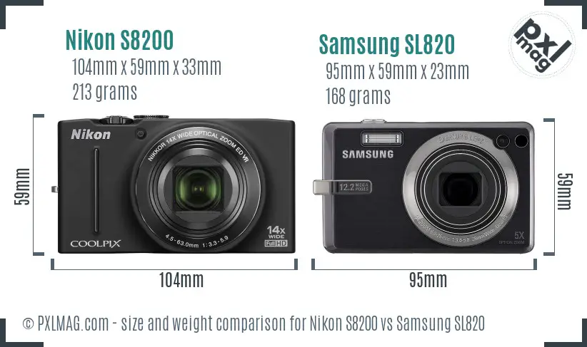 Nikon S8200 vs Samsung SL820 size comparison Nikon S8200 vs Samsung SL820 size comparison