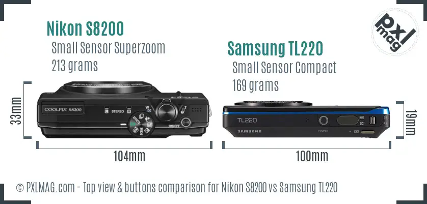 Nikon S8200 vs Samsung TL220 top view buttons comparison