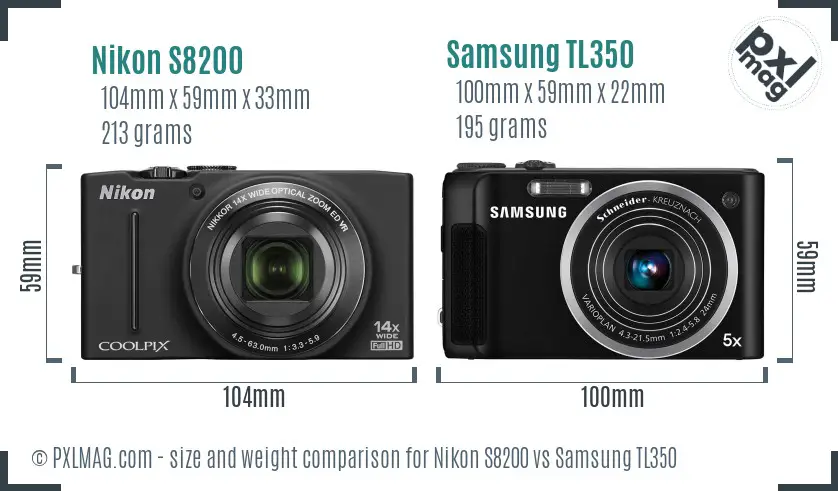 Nikon S8200 vs Samsung TL350 size comparison