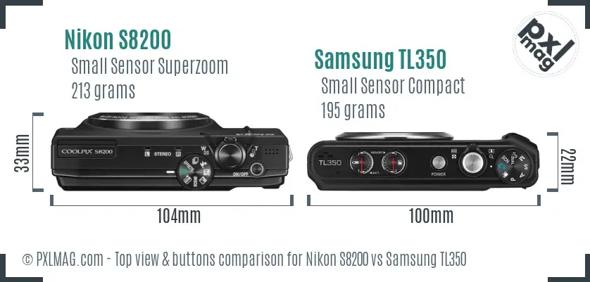 Nikon S8200 vs Samsung TL350 top view buttons comparison