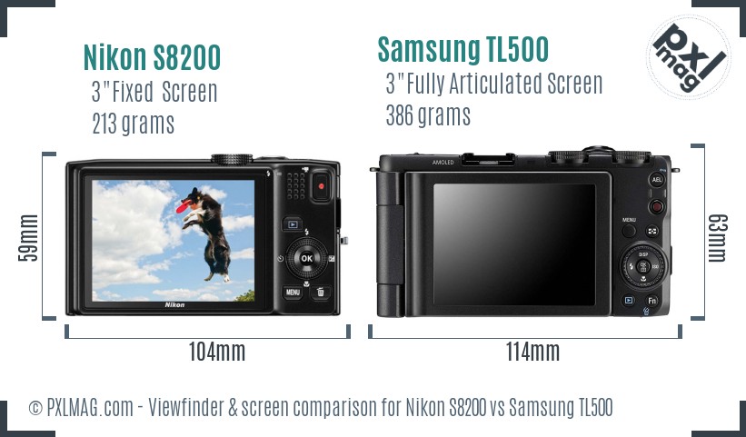 Nikon S8200 vs Samsung TL500 Screen and Viewfinder comparison
