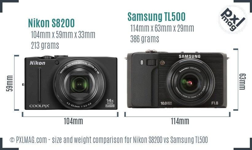 Nikon S8200 vs Samsung TL500 size comparison Nikon S8200 vs Samsung TL500 size comparison