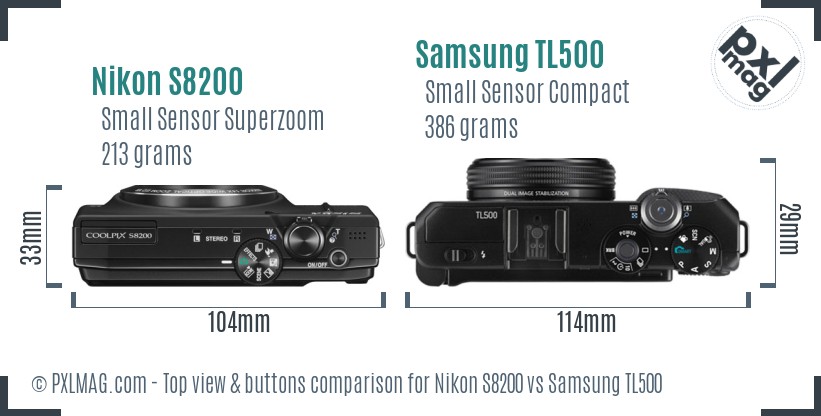 Nikon S8200 vs Samsung TL500 top view buttons comparison