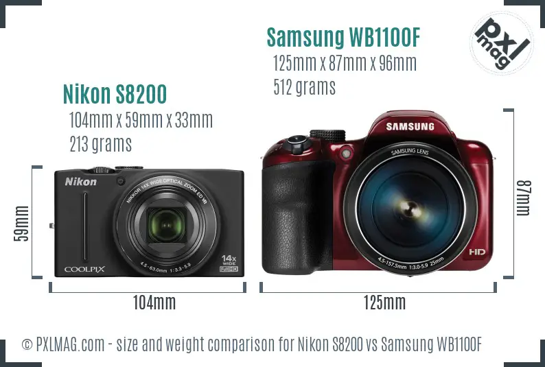 Nikon S8200 vs Samsung WB1100F size comparison