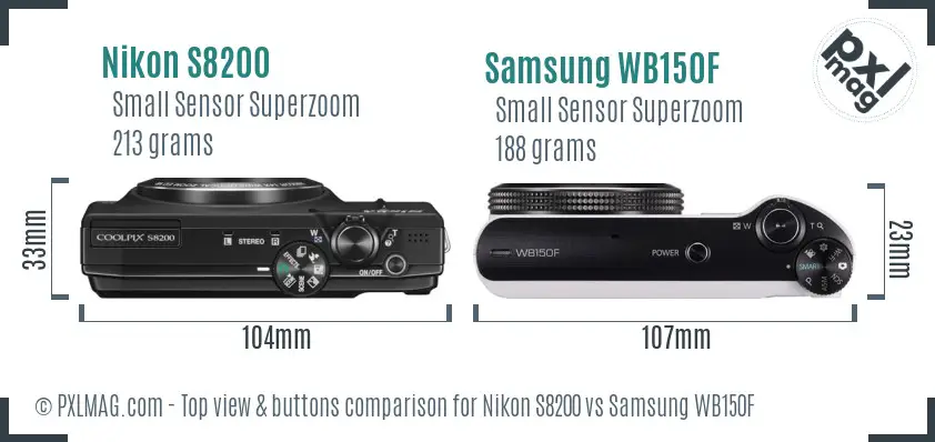 Nikon S8200 vs Samsung WB150F top view buttons comparison