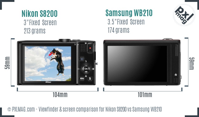 Nikon S8200 vs Samsung WB210 Screen and Viewfinder comparison
