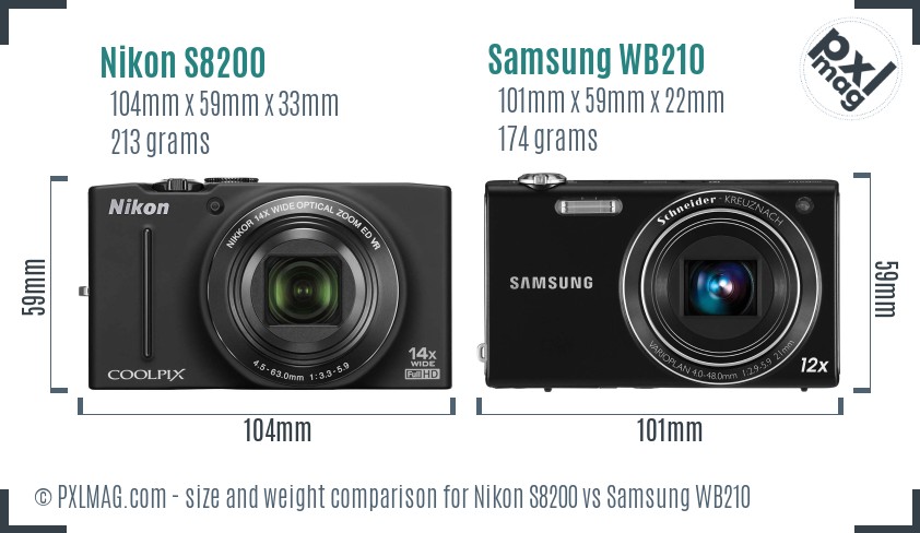 Nikon S8200 vs Samsung WB210 size comparison
