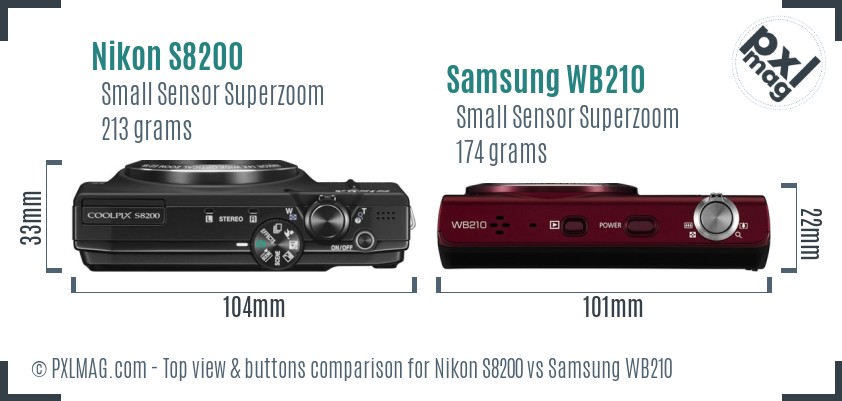 Nikon S8200 vs Samsung WB210 top view buttons comparison