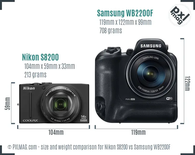 Nikon S8200 vs Samsung WB2200F size comparison