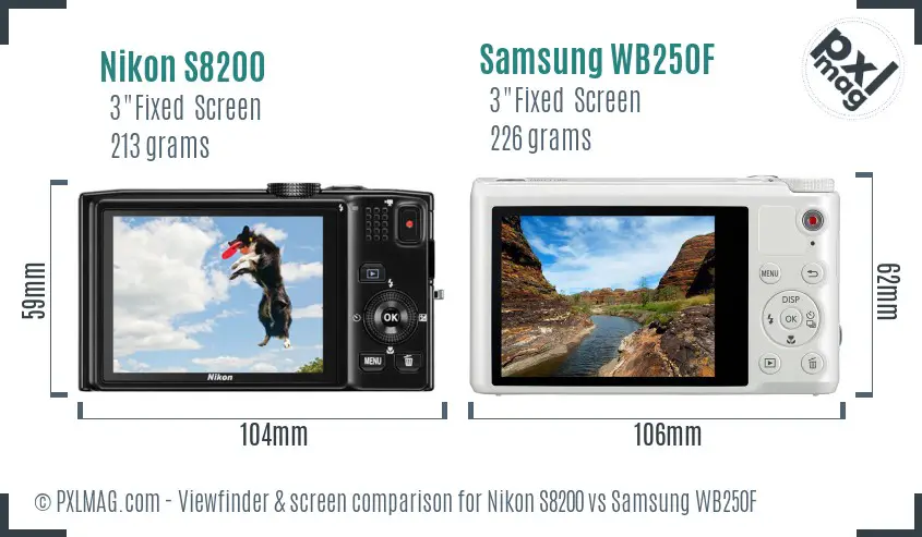 Nikon S8200 vs Samsung WB250F Screen and Viewfinder comparison