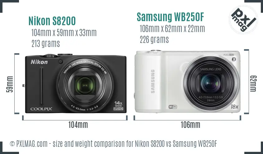 Nikon S8200 vs Samsung WB250F size comparison