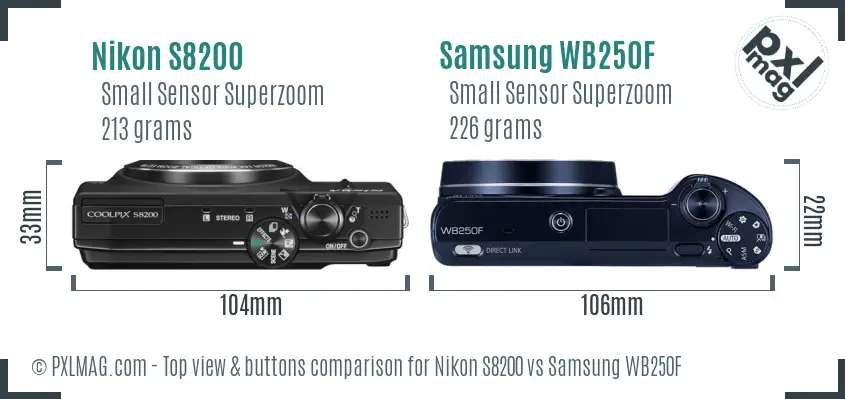 Nikon S8200 vs Samsung WB250F top view buttons comparison