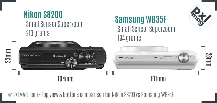 Nikon S8200 vs Samsung WB35F top view buttons comparison Nikon S8200 vs Samsung WB35F top view buttons comparison