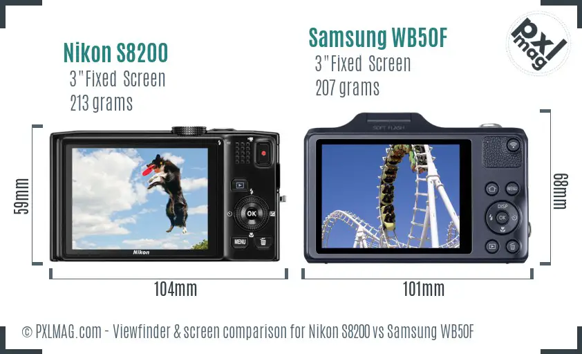 Nikon S8200 vs Samsung WB50F Screen and Viewfinder comparison