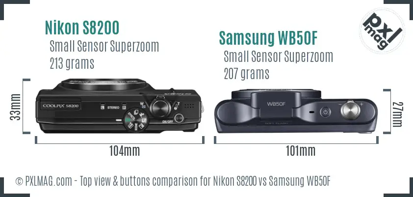 Nikon S8200 vs Samsung WB50F top view buttons comparison