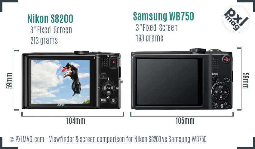 Nikon S8200 vs Samsung WB750 Screen and Viewfinder comparison