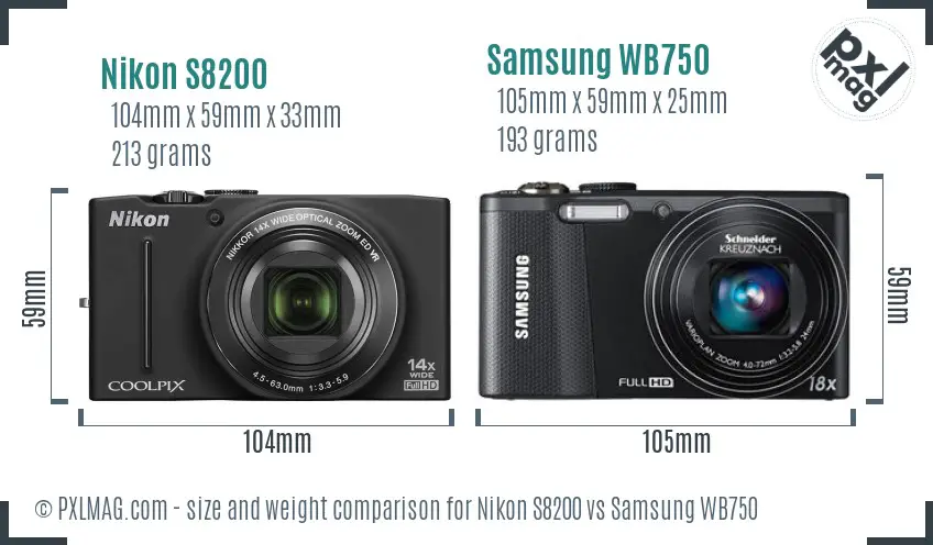 Nikon S8200 vs Samsung WB750 size comparison