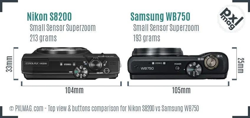 Nikon S8200 vs Samsung WB750 top view buttons comparison
