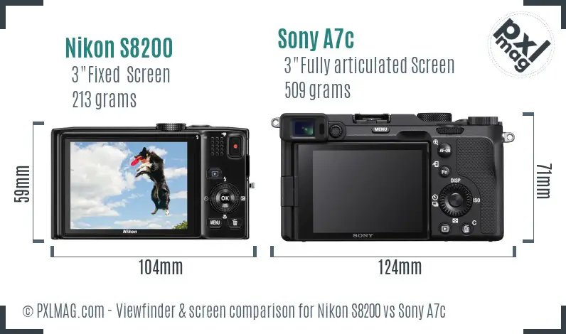 Nikon S8200 vs Sony A7c Screen and Viewfinder comparison