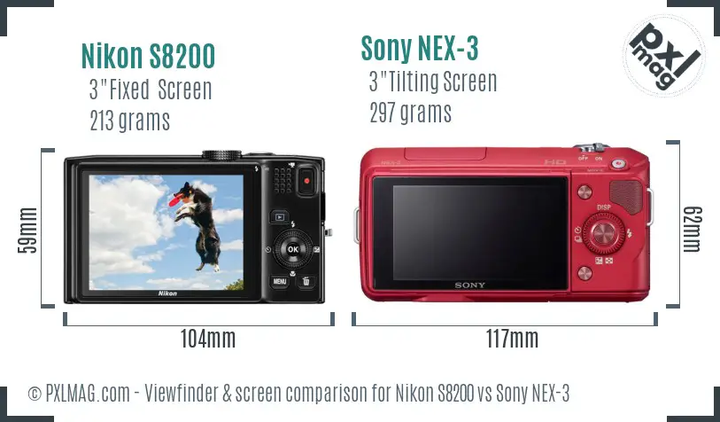 Nikon S8200 vs Sony NEX-3 Screen and Viewfinder comparison