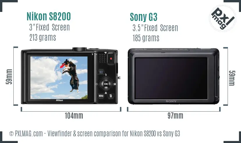 Nikon S8200 vs Sony G3 Screen and Viewfinder comparison