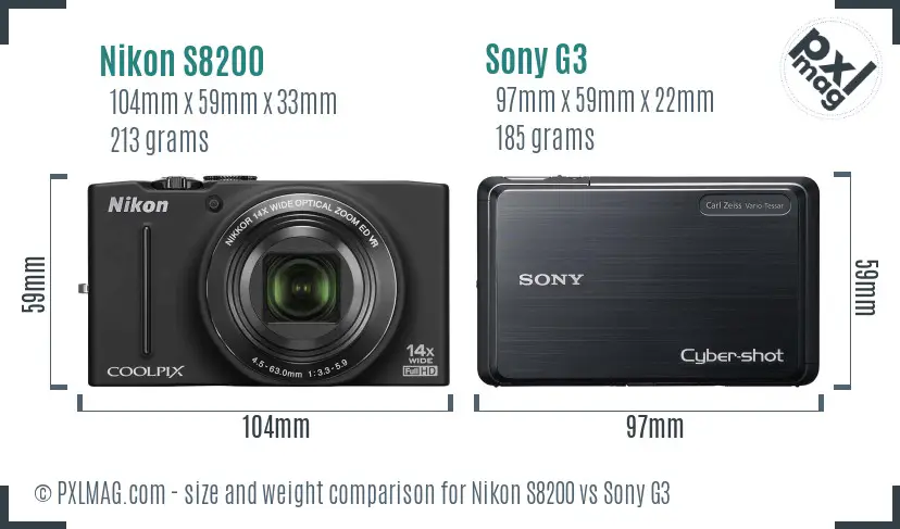 Nikon S8200 vs Sony G3 size comparison