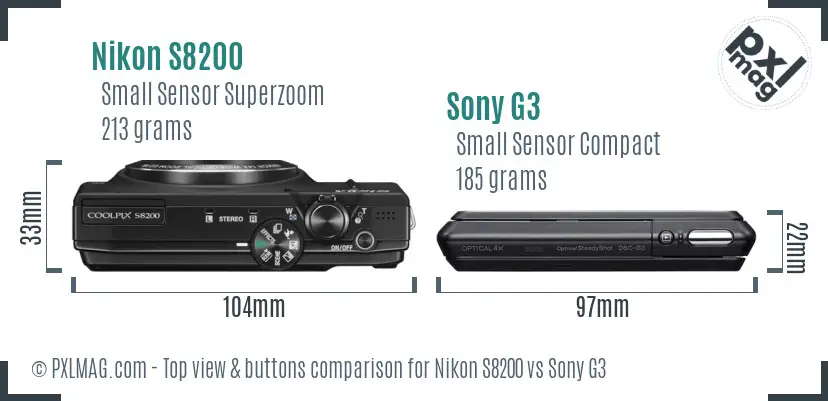 Nikon S8200 vs Sony G3 top view buttons comparison
