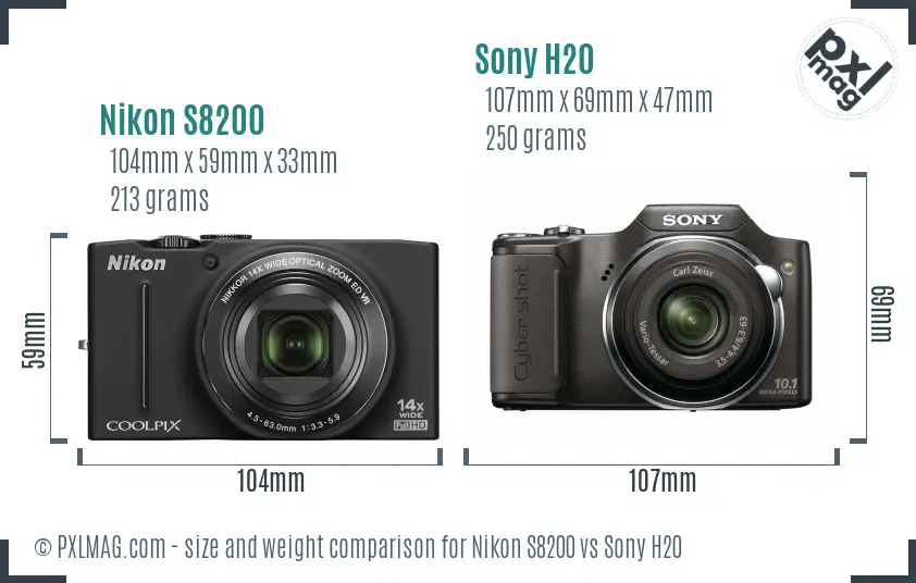 Nikon S8200 vs Sony H20 size comparison