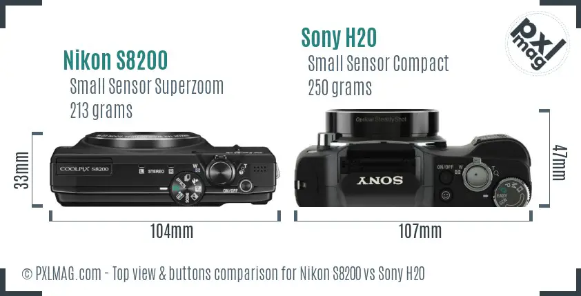 Nikon S8200 vs Sony H20 top view buttons comparison