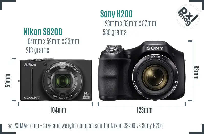 Nikon S8200 vs Sony H200 size comparison Nikon S8200 vs Sony H200 size comparison