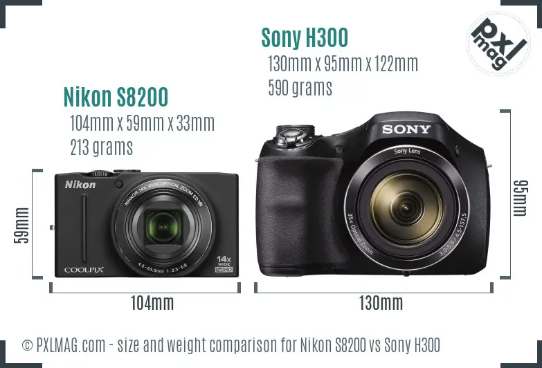 Nikon S8200 vs Sony H300 size comparison