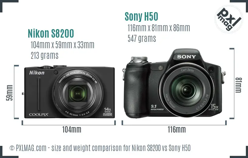 Nikon S8200 vs Sony H50 size comparison Nikon S8200 vs Sony H50 size comparison