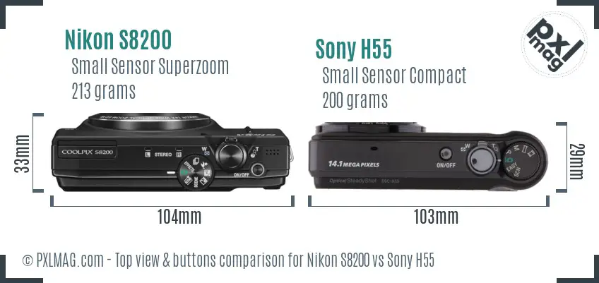 Nikon S8200 vs Sony H55 top view buttons comparison