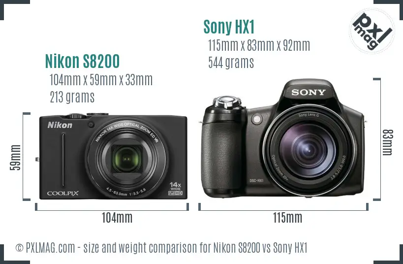Nikon S8200 vs Sony HX1 size comparison