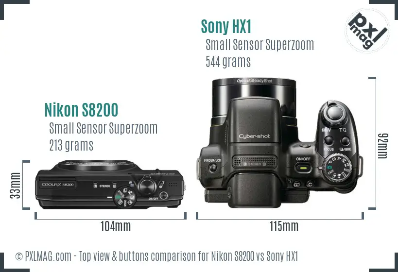 Nikon S8200 vs Sony HX1 top view buttons comparison