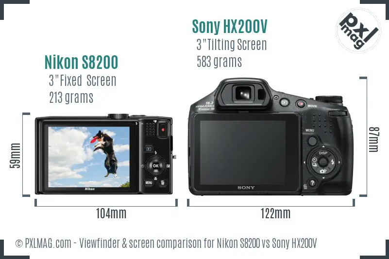 Nikon S8200 vs Sony HX200V Screen and Viewfinder comparison