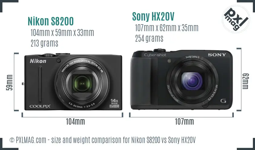 Nikon S8200 vs Sony HX20V size comparison Nikon S8200 vs Sony HX20V size comparison